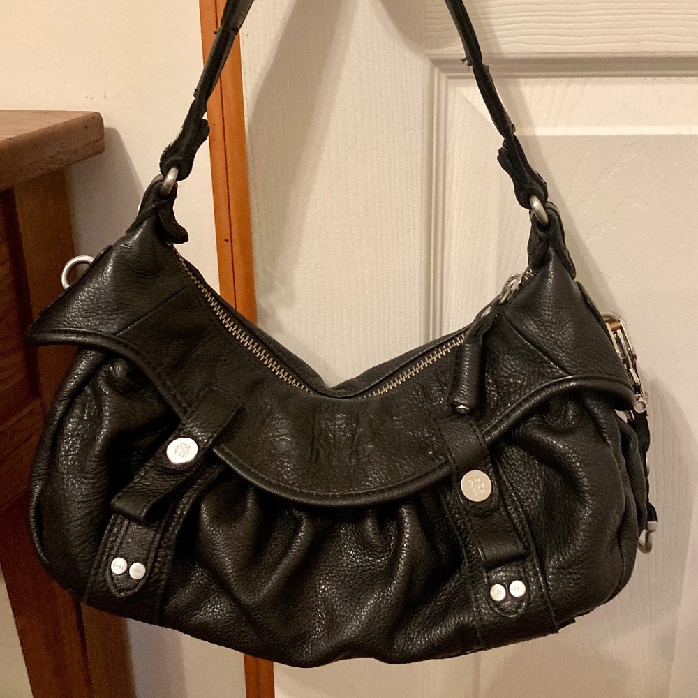 Y2K Black Genuine Leather Cargo Pockets Style Handbag Gina George Lucy
